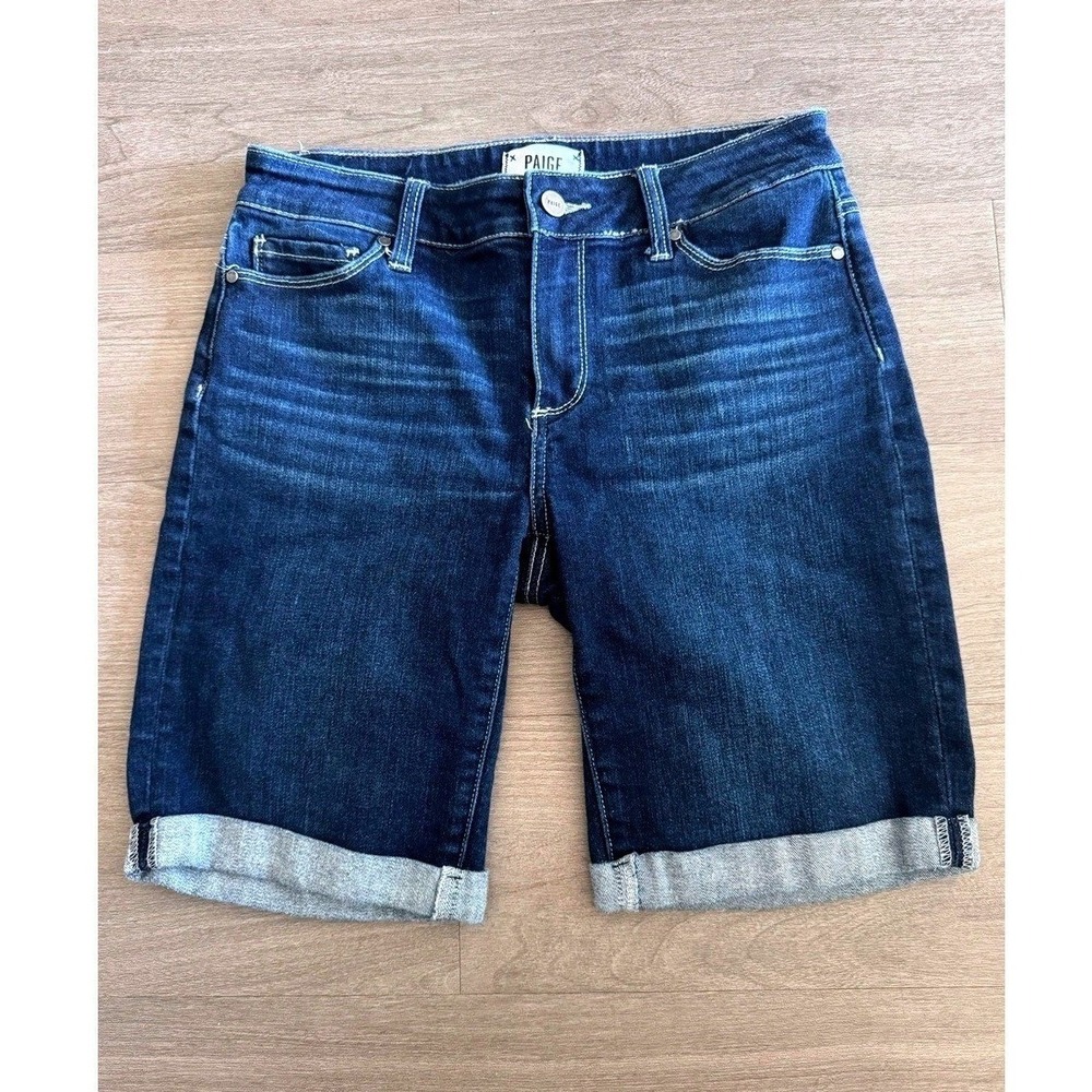 Paige Jorts Bermuda Shorts Womens Size 28 Dark Wash Cuffed Denim Bermuda Shorts